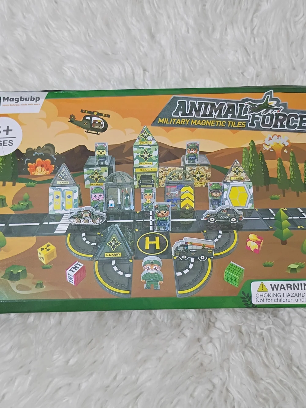 NWT 63 Pcs Military Magnetic Tiles Building Blocks Playset - Green Army Toy Set
